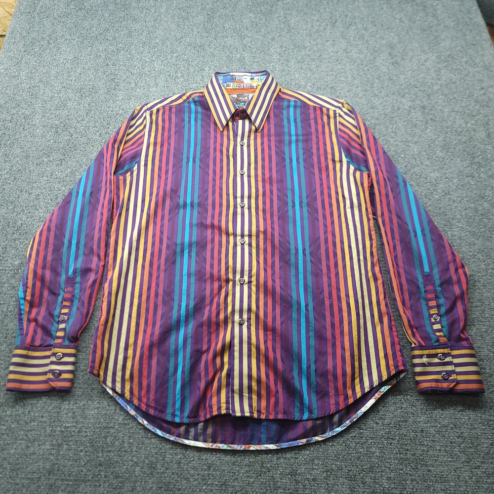 Robert Graham Mens Tailored Fit Multi Color Stripe Long Sleeve Button Down Shirt